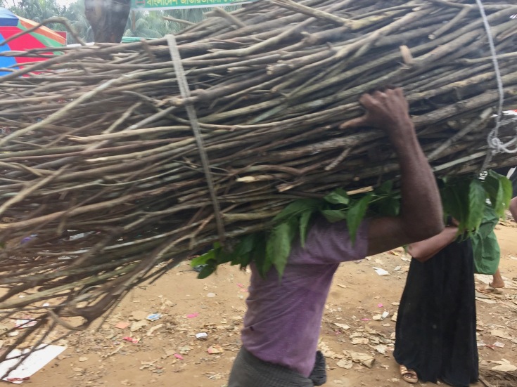 Bimbo rohingya porta legna nella sua baracca
